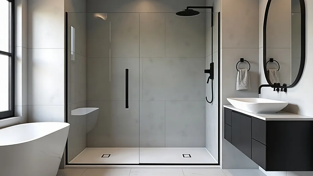 Remodeled bathroom with walk-in tile shower in a Dayton OH home